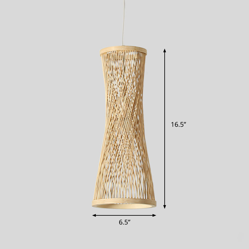 Curved Pendant Lighting Asia Bamboo 1 Light Beige Hanging Light Fixture for Dining Room