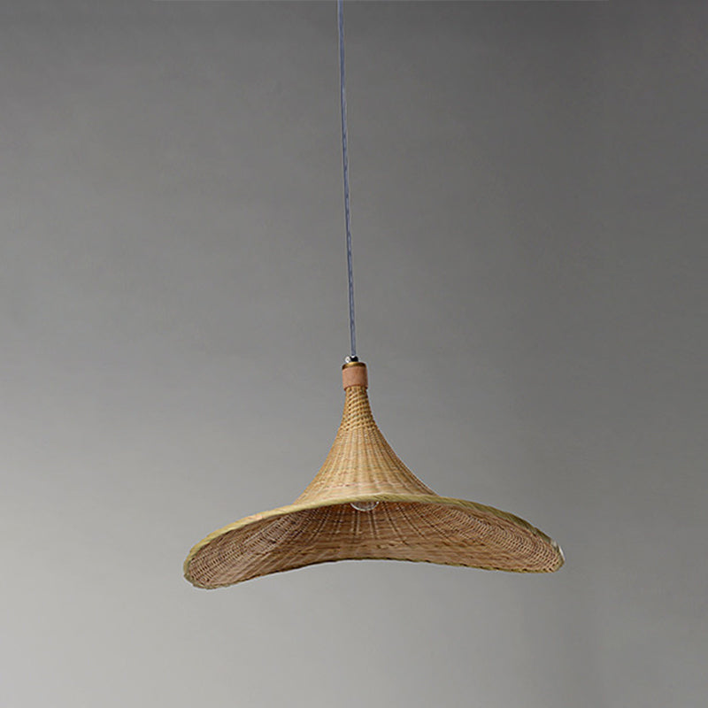 Bambú de colgante de colección de forma de sombrero contemporáneo 16 "/19.5" W 1 Lámpara colgante de interior de luz en beige