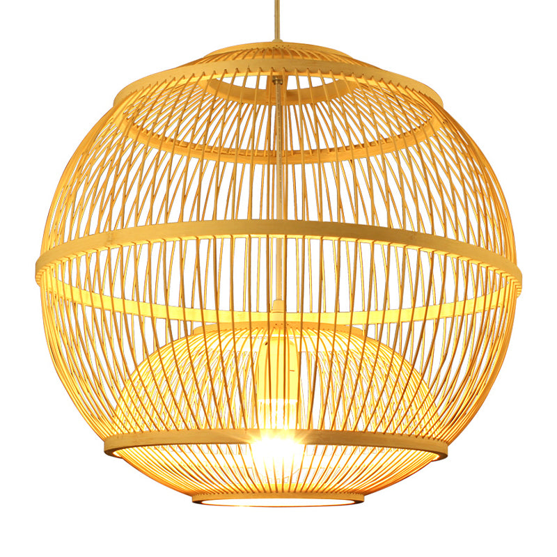 Globe Hanging Ceiling Light Modern Bamboo 1 Light Beige Suspension Pendant