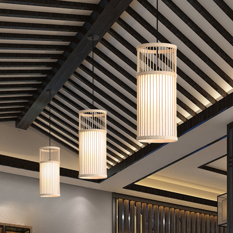 Bamboo Cylinder pending lampe moderne 1 lumière beige / suspension de suspension