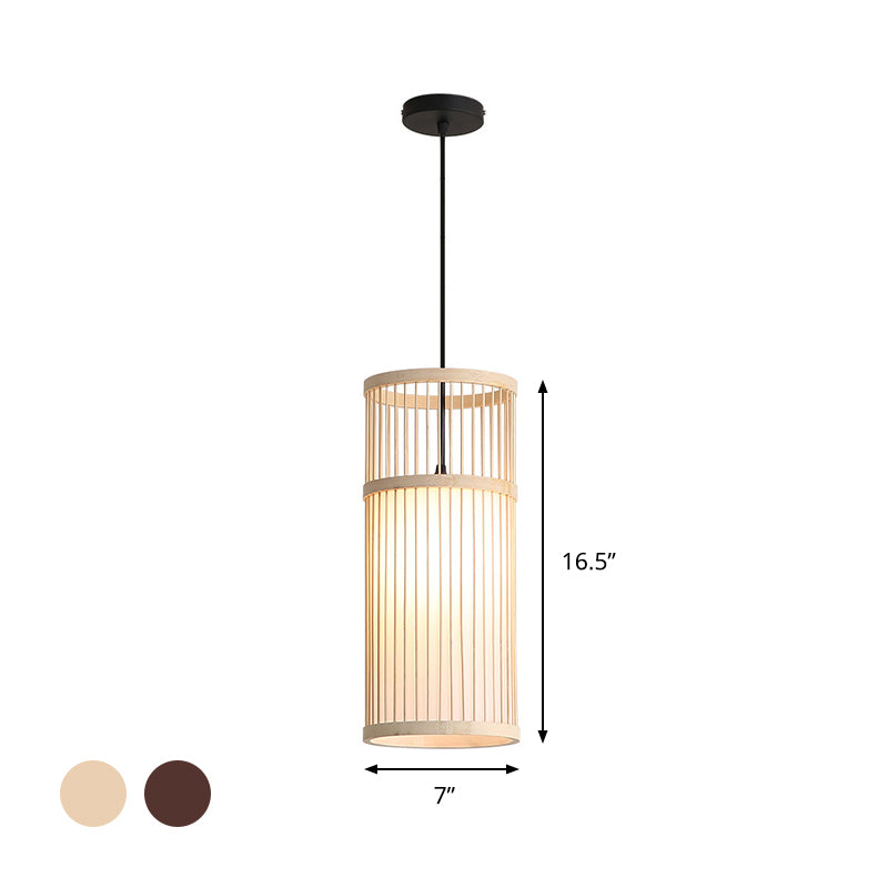 Bamboo Cylinder pending lampe moderne 1 lumière beige / suspension de suspension