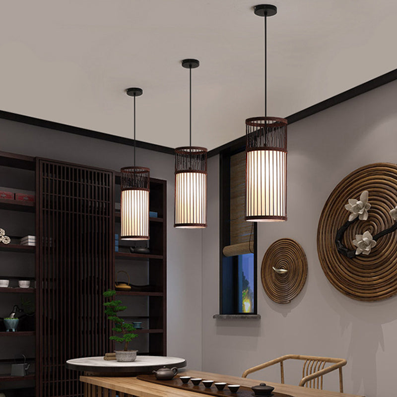 Bamboo Cylinder pending lampe moderne 1 lumière beige / suspension de suspension