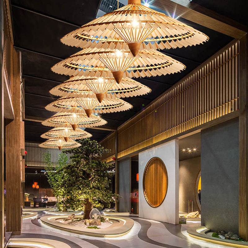 19.5"/23.5"/27.5" W Asia Umbrella Shaped Bamboo Ceiling Light 1 Light Pendant Lighting in White/Blue