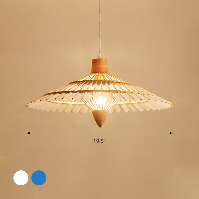 19.5"/23.5"/27.5" W Asia Umbrella Shaped Bamboo Ceiling Light 1 Light Pendant Lighting in White/Blue