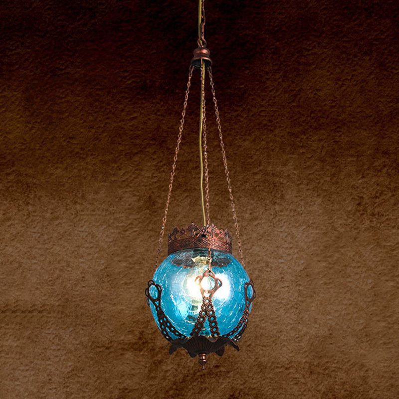 1 Light Red/Purple/Brown Glass Pendant Lighting Fixture Moroccan Globe Shaped Restaurant Hanging Ceiling Light
