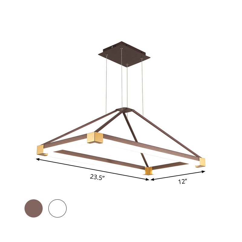 Metal Rectangle Chandelier Light Modernism White/Coffee 23.5"/31.5"/39" Wide LED Hanging Lamp Kit in Warm/White Light