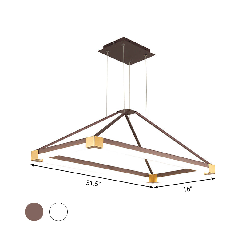 Metal Rectangle Chandelier Light Modernism White/Coffee 23.5"/31.5"/39" Wide LED Hanging Lamp Kit in Warm/White Light