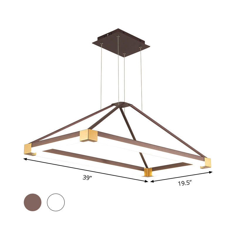 Metal Rectangle Chandelier Light Modernism White/Coffee 23.5"/31.5"/39" Wide LED Hanging Lamp Kit in Warm/White Light