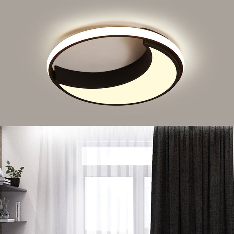 16.5"/19.5" Wide Moon Ceiling Light Fixture Minimalist Metal Black/White LED Flush Mount Lighting, Warm/White/Natural Light