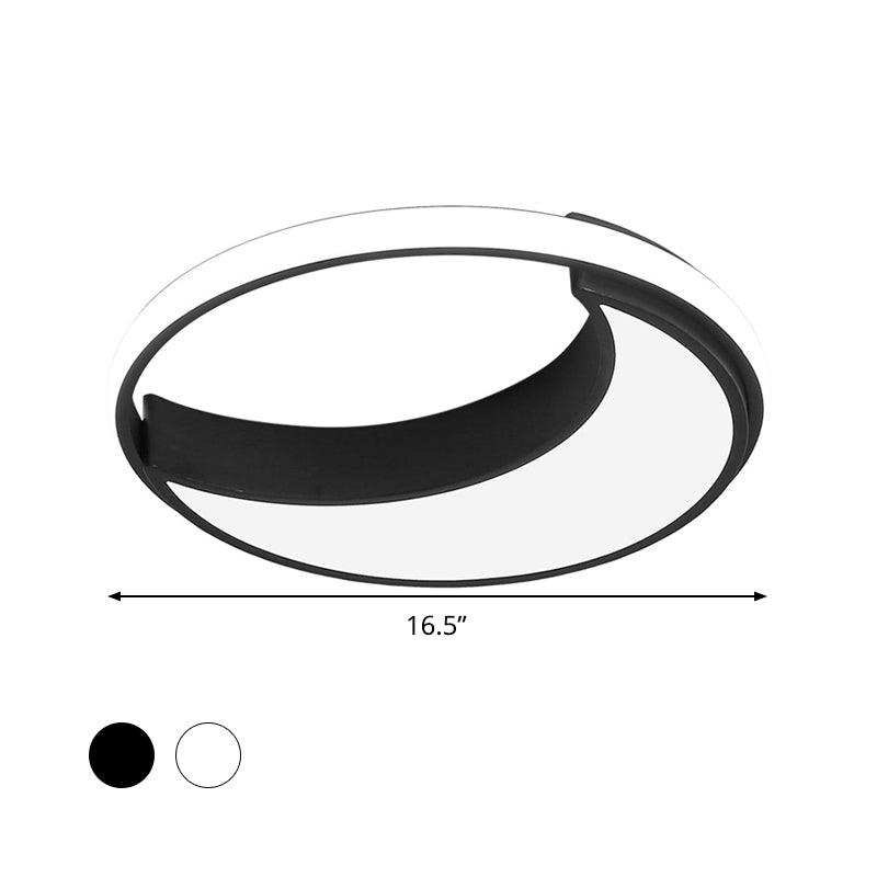 16.5"/19.5" Wide Moon Ceiling Light Fixture Minimalist Metal Black/White LED Flush Mount Lighting, Warm/White/Natural Light