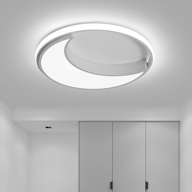 16.5"/19.5" Wide Moon Ceiling Light Fixture Minimalist Metal Black/White LED Flush Mount Lighting, Warm/White/Natural Light