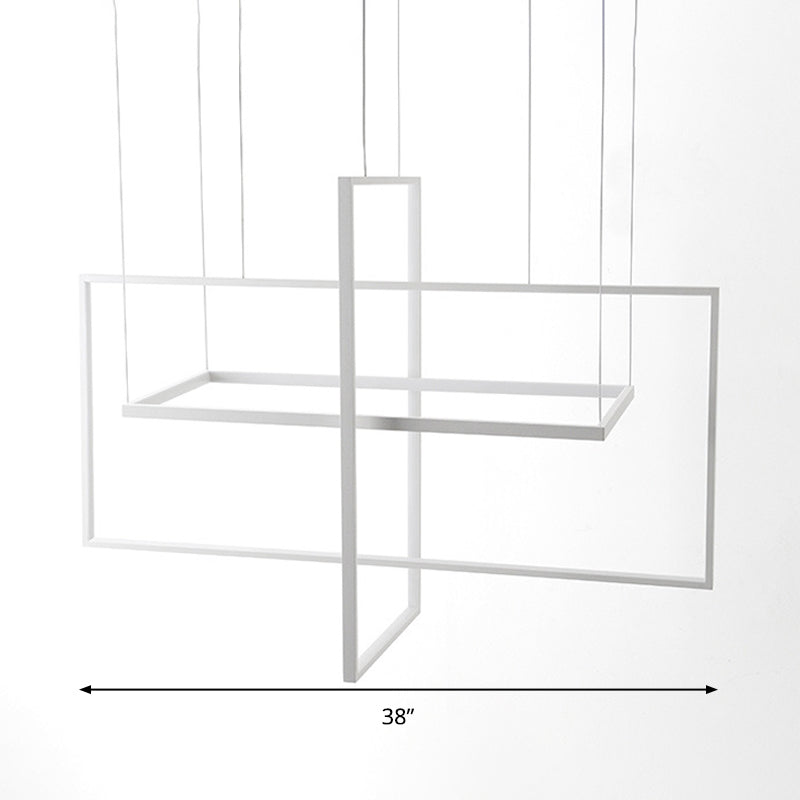 Rectangle Hanging Lamp Kit Minimalist Metal White 23.5"/31.5"/38" Wide LED Suspension Light, Warm/White/Natural Light