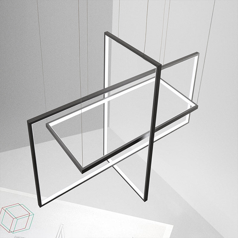 Rectangle Metal Hanging Ceiling Light Simple Style Black LED Island Light in Warm/White/Natural Light, 23.5"/31.5"/38" Wide