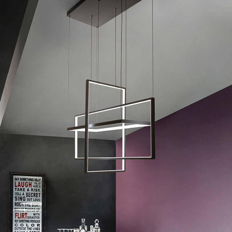 Rectangle Metal Hanging Ceiling Light Simple Style Black LED Island Light in Warm/White/Natural Light, 23.5"/31.5"/38" Wide