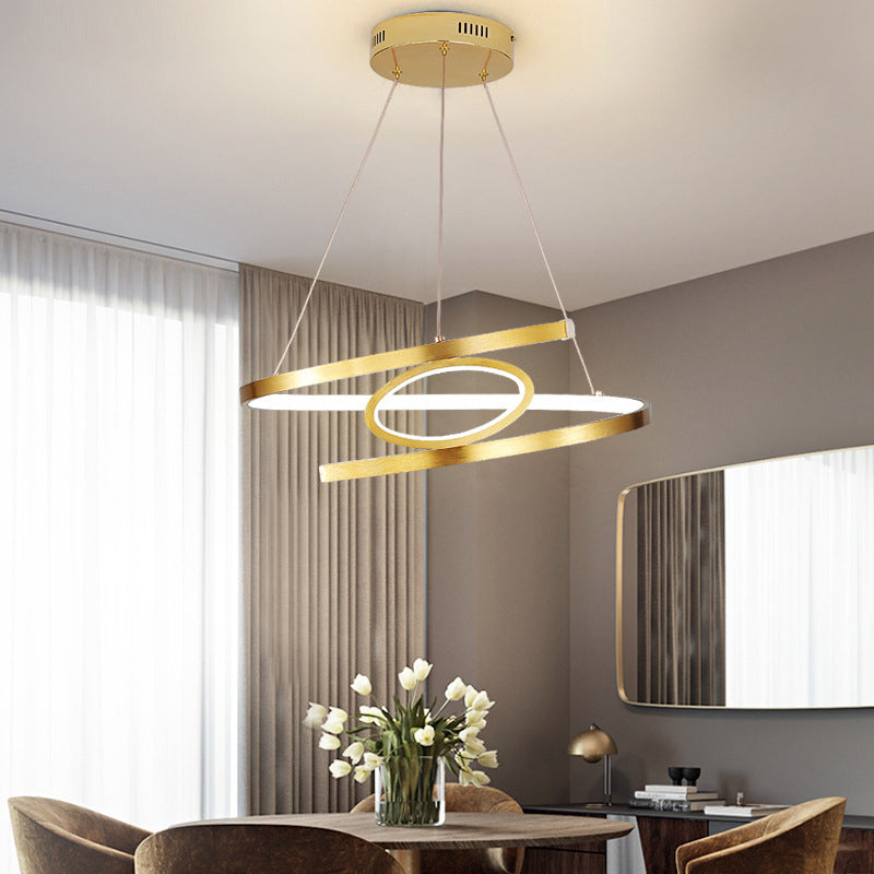 18"/23.5" Wide Spiral Hanging Pendant Light Minimalist Metal Gold LED Ceiling Chandelier, Warm/White Light