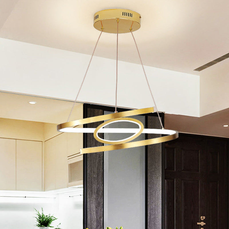 18"/23.5" Wide Spiral Hanging Pendant Light Minimalist Metal Gold LED Ceiling Chandelier, Warm/White Light