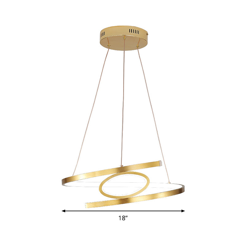 18"/23.5" Wide Spiral Hanging Pendant Light Minimalist Metal Gold LED Ceiling Chandelier, Warm/White Light