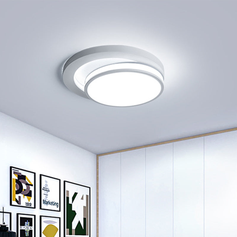 18"/21.5" Wide Metal Round Flush Mount Modernism Black/White LED Ceiling Lamp in Warm/3 Color Light