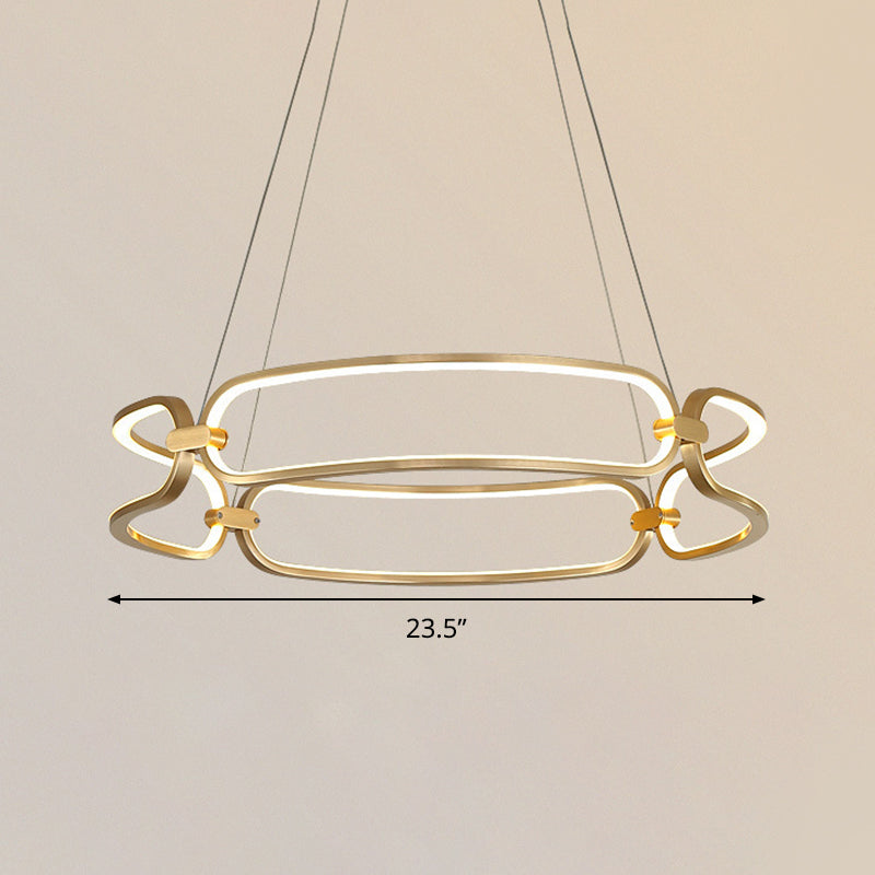 23.5 "/31.5" Pulsera de ancho Luz colgante de metal Candelera de colgante LED de oro minimalista, luz cálida/blanca/natural