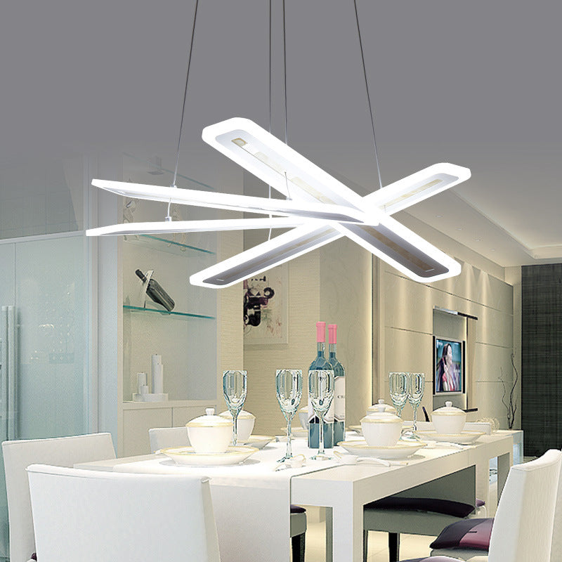 Rectangle Hanging Light Contemporary Acrylic White LED Ceiling Chandelier, Warm/White Light