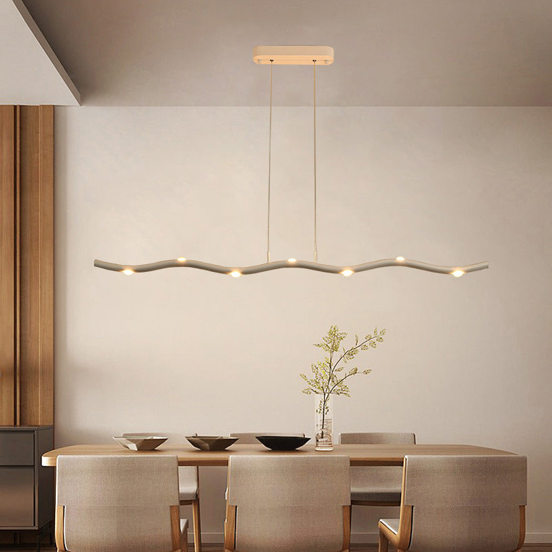 Wave Metal Island Lighting Fixture Simple Style 5/7 Heads White Pendant Light Kit, Warm/White Light