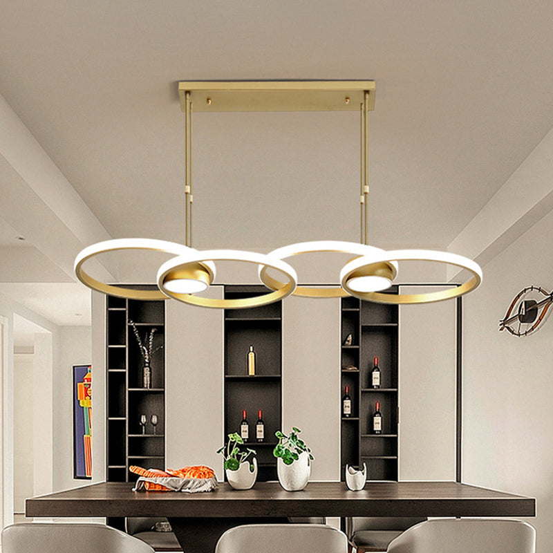 Gold Ring Island Light Fixture Postmodern Metal LED Pendant Light Kit, Warm/White Light