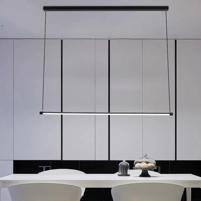 Ultra Slim Tube Island Lighting Modernity Metal LED Office Hanging Lamp in Black, Warm/White/Natural Light