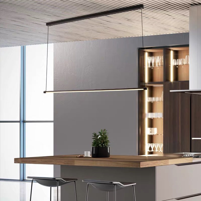 Ultra Slim Tube Island Lighting Modernity Metal LED Office Hanging Lamp in Black, Warm/White/Natural Light