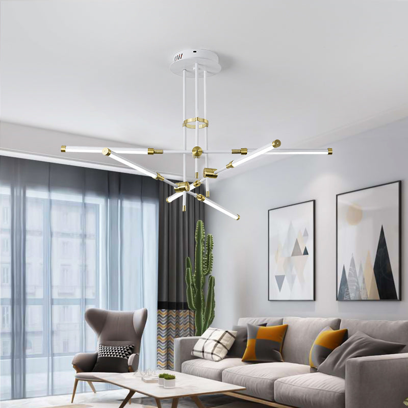 Modern Stick/Rectangular LED Chandelier Light Acrylic 6-Light Bedroom Ceiling Pendant in Black and Gold/White and Gold