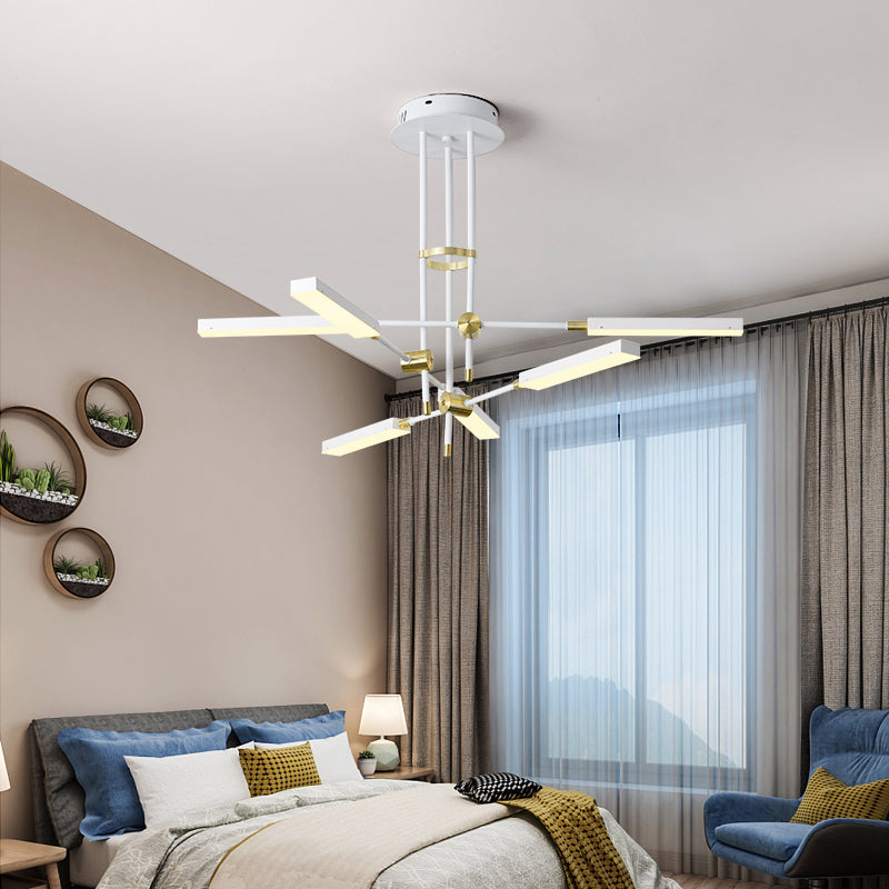 Modern Stick/Rectangular LED Chandelier Light Acrylic 6-Light Bedroom Ceiling Pendant in Black and Gold/White and Gold