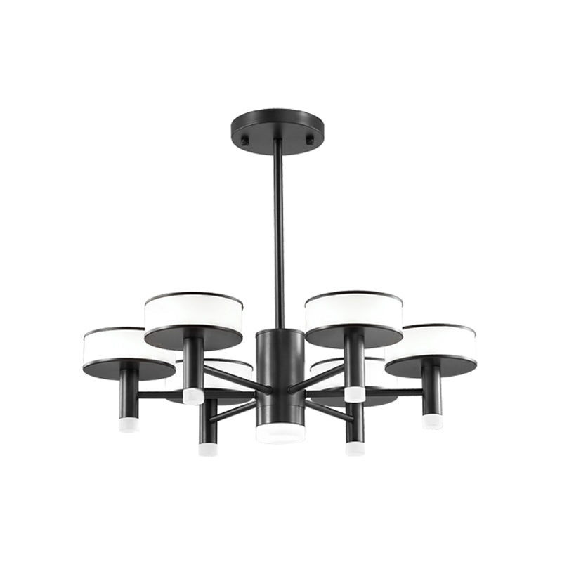 6/8 Lights Living Room LED Chandelier Modernist Black Hanging Lamp with Drum Acrylic Shade, 3 Color Light