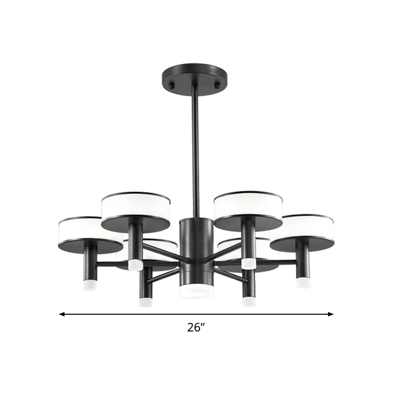 6/8 Lights Living Room LED Chandelier Modernist Black Hanging Lamp with Drum Acrylic Shade, 3 Color Light