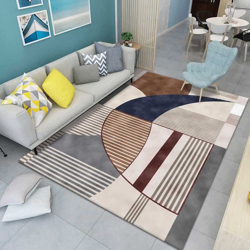 Creative Geometry Pattern Area Rug Contemporary Simplicity Polyester Rug Non-Slip Backing Carpet for Living Room