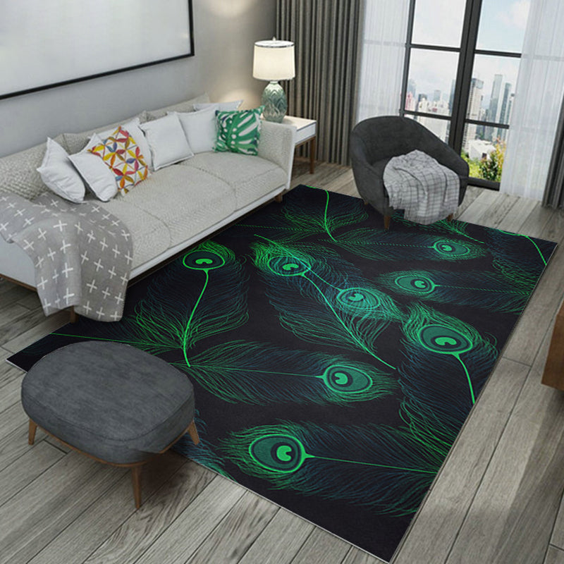 Individuality Feather Pattern Area Rug Contemporary Simple Carpet Polyester Non-Slip Backing Rug for Living Room