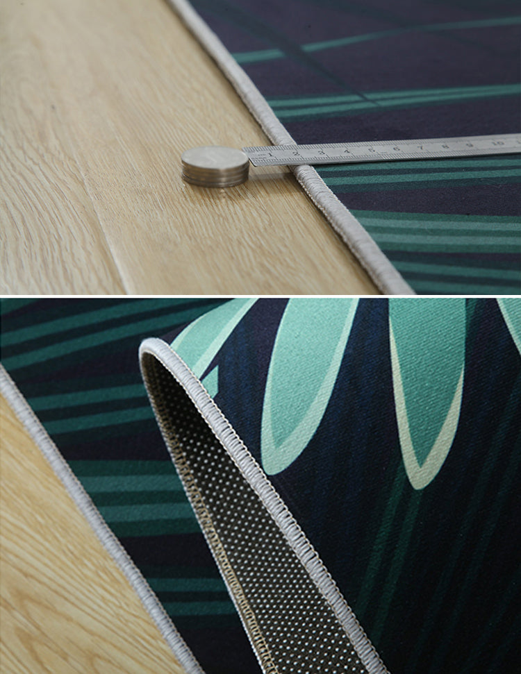 Green Tone Tropical Indoor Rug Polyester Leaves Print Rug Non-Slip Backing Indoor Rug for Living Room