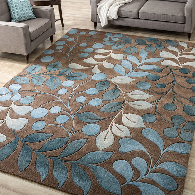 Trendy Floral Print Area Rug Contemporary Natural Indoor Carpet Polyester Anti-Slip Backing Rug for Living Room