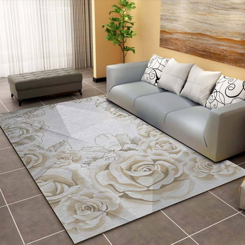 Simplicity Leaves Pattern Rug Contemporary Natural Indoor Carpet Polyester Non-Slip Backing Rug for Home Decor