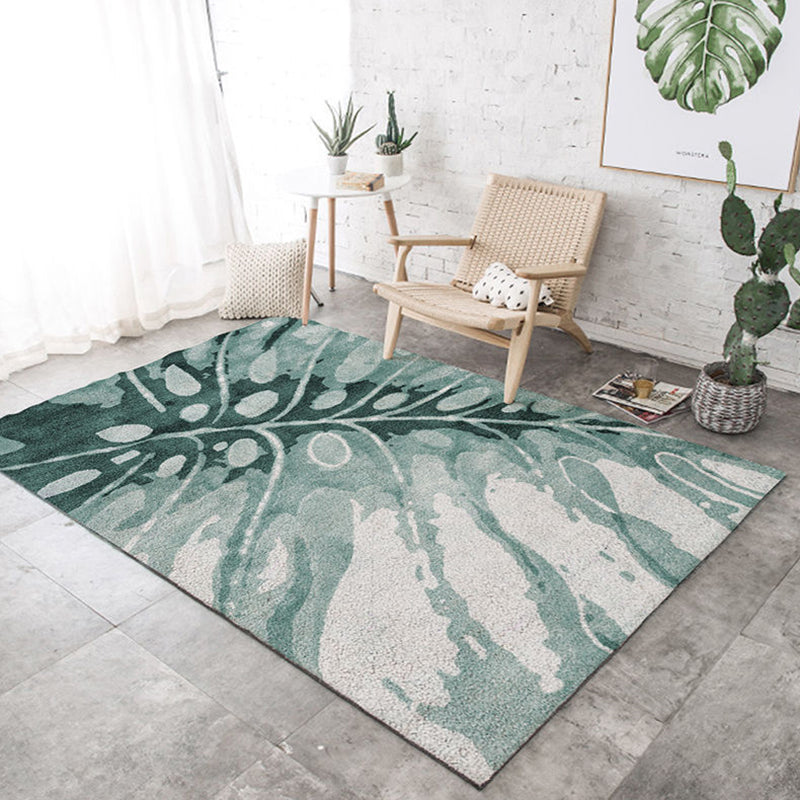Trendy Plant Printed Area Rug Modern Simple Polyester Carpet Stain Resistant Area Rug for Home Decor
