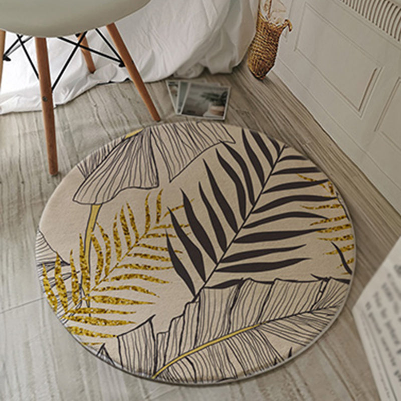 Green Tone Palm Leaves Pattern Rug Polyester Antique Carpet Stain Resistant Rug for Living Room