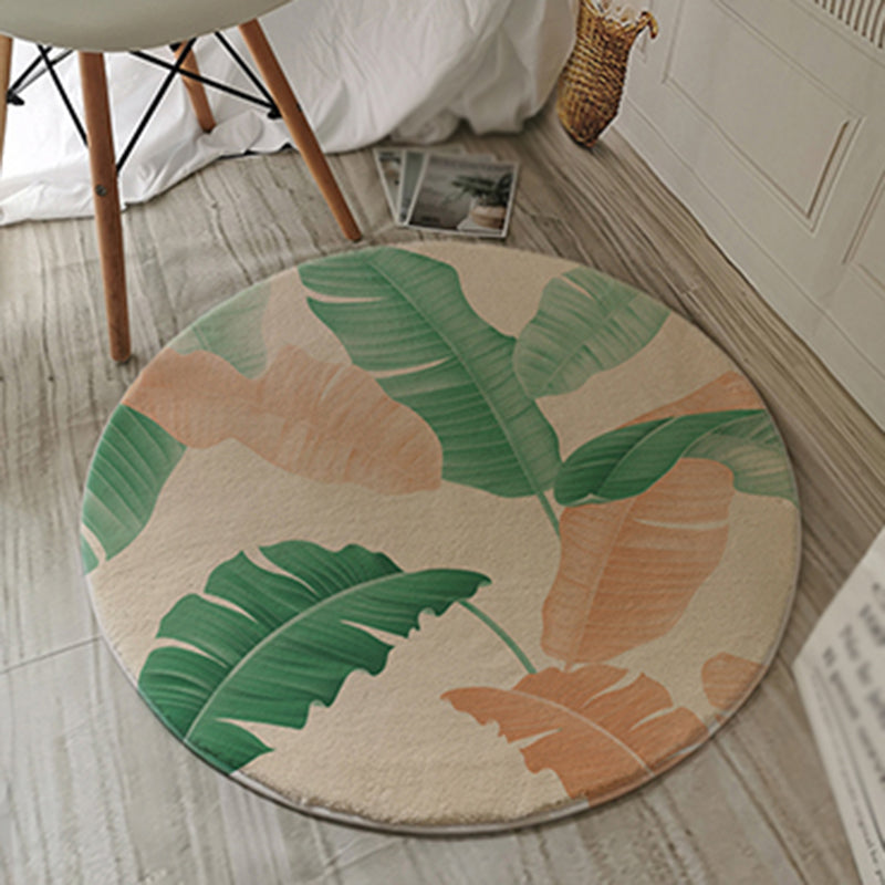 Green Tone Palm Leaves Pattern Rug Polyester Antique Carpet Stain Resistant Rug for Living Room