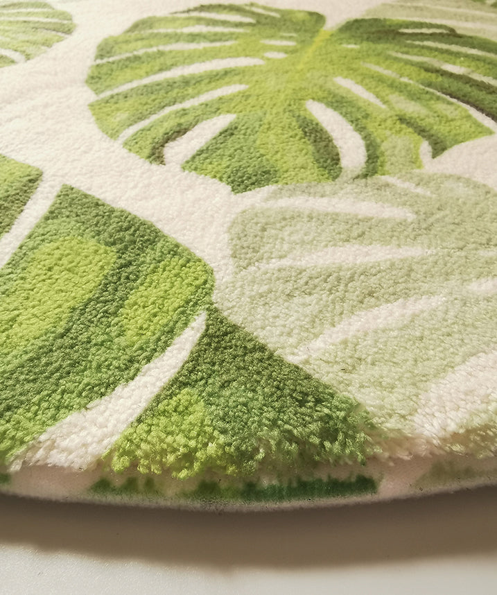 Green Tone Palm Leaves Pattern Rug Polyester Antique Carpet Stain Resistant Rug for Living Room