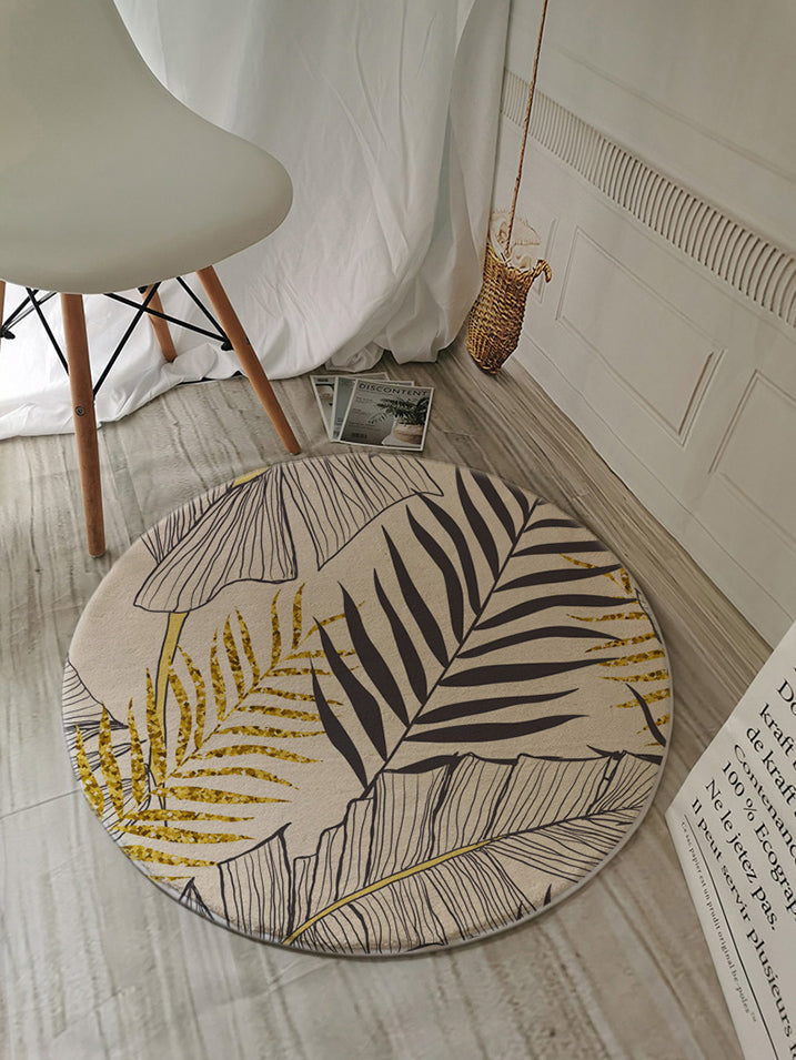 Green Tone Palm Leaves Pattern Rug Polyester Antique Carpet Stain Resistant Rug for Living Room