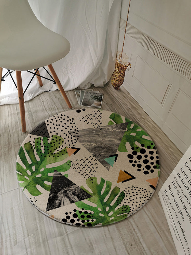 Green Tone Palm Leaves Pattern Rug Polyester Antique Carpet Stain Resistant Rug for Living Room