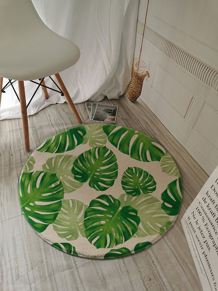 Green Tone Palm Leaves Pattern Rug Polyester Antique Carpet Stain Resistant Rug for Living Room
