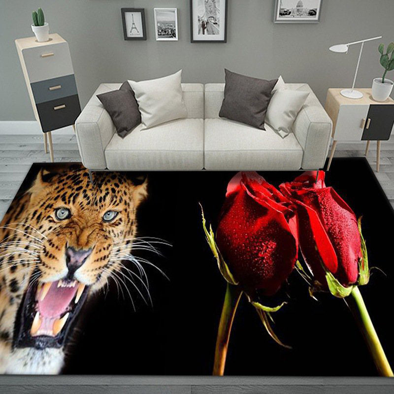 Orange Tone Modern Indoor Rug Polyester Tiger Print Carpet Anti-Slip Backing Rug for Home Decoration