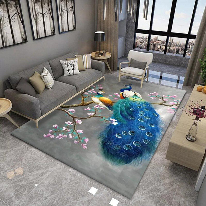 Multicolor Bedroom Carpet Bionic Animals Printed Area Rug Polyester with Non-Slip Backing Rug