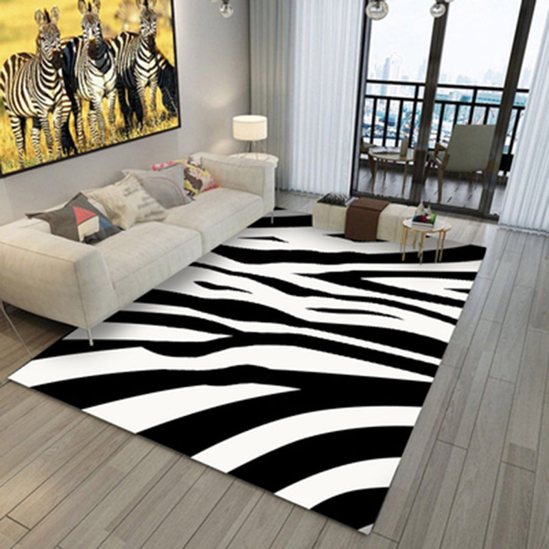 Zwart modern binnen tapijt polyester zebra print tapijt vlekbestendig vloerkleed voor woningdecoratie