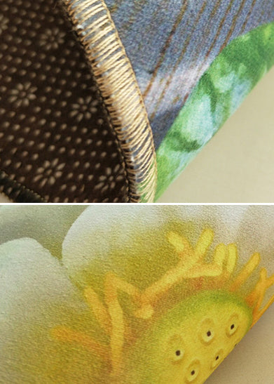 Round Green Tone Tropical Indoor Rug Polyester Leaves Print Rug Stain Resistant Indoor Rug for Living Room