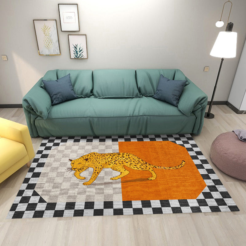 Minimalistischer Indoor-Teppich mit Tiermuster, farbenfroher, zeitgenössischer Teppich, waschbarer Wohnzimmerteppich aus Polyester