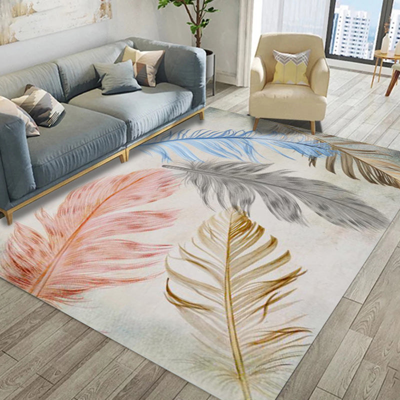 Trendy Individuality Adult Rug Comfort Feather Pattern Carpet Polyester Washable Area Rug for Living Room